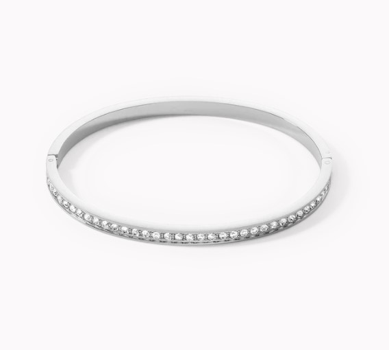 Bangle stainless steel & crystals slim silver